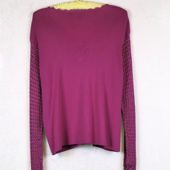 Emma James Women's Size M Crochet Knit Fuchsia Long Sleeve Cardigan - Picture 5 of 7
